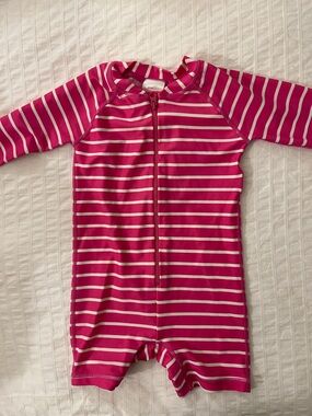 Hanna Andersson Pink and White Striped Kids One-Piece Swimsuit 2T